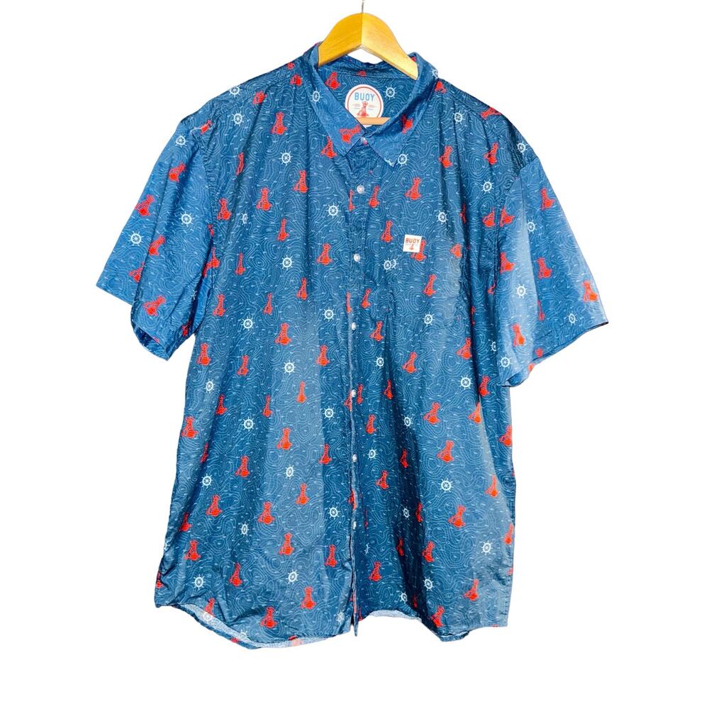 Buoy‎ Beer Co Blue Button Up Shirt Short Sleeve Nautical Mens XXXL Beach Boating